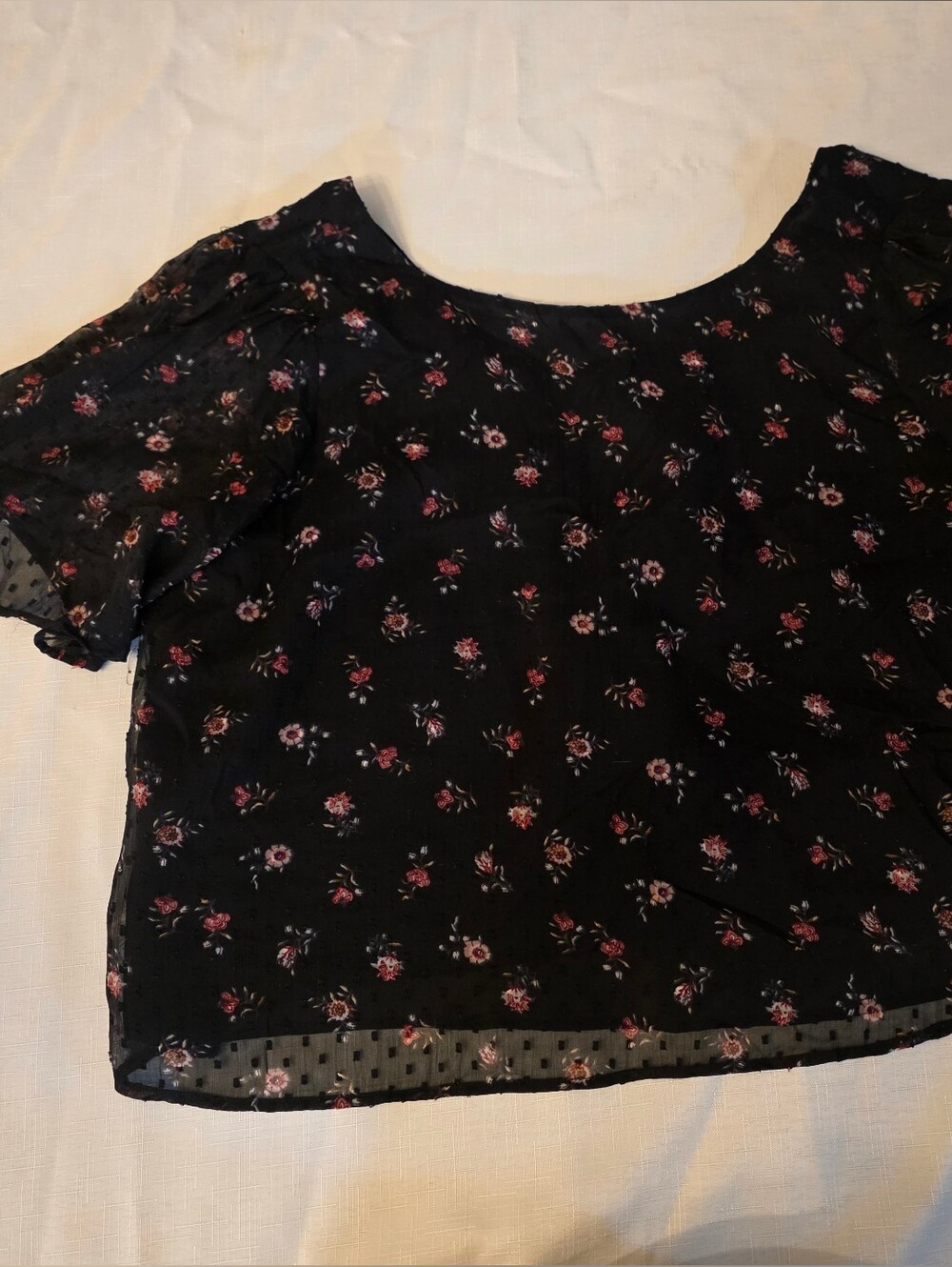 LOFT Black Floral Puff-Sleeve Blouse